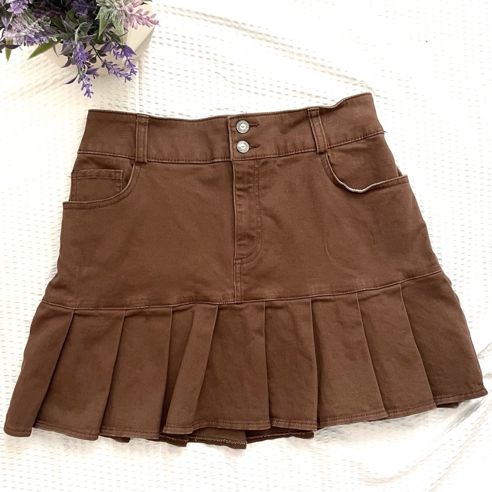 Hollister Brown Pleated High Rise Skirt small